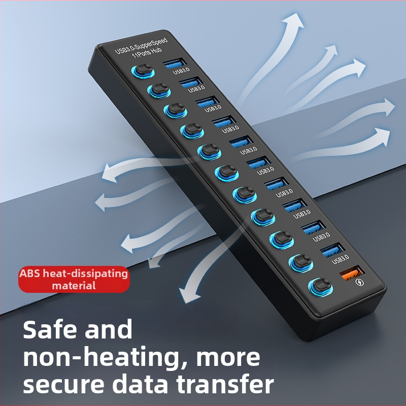 Miyitong 610 USB hub so 10 portmi – USB 3.2 Gen1, 5 Gbps, externé napájanie