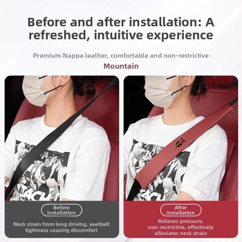 Kožený ramenný vankúš na bezpečnostný pás – Qianwei, 80 g, s potlačou loga