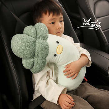 Detská plyšová podložka na rameno bezpečnostného pásu auta, cartoon dizajn — polyester, 0,35 kg, univerzálny kryt pásu, Cow Mom Craftsmanship