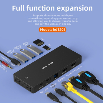 Type-C docking stanica s dvojitým DP a HDMI, viacmonitorová 4K60Hz hub, 10Gbps, USB 3.1, kábel 1 m