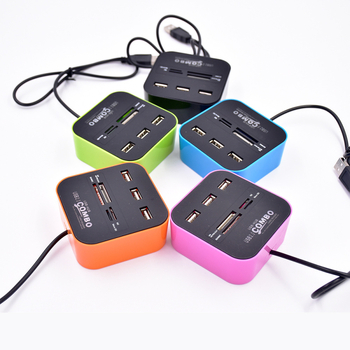 USB 2.0 hub so 6 portami a integrovaným čítačom kariet SD/TF/MS/M2, napájanie cez USB, 480 Mbps