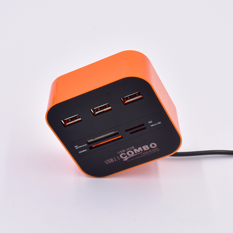 USB 2.0 hub so 6 portami a integrovaným čítačom kariet SD/TF/MS/M2, napájanie cez USB, 480 Mbps