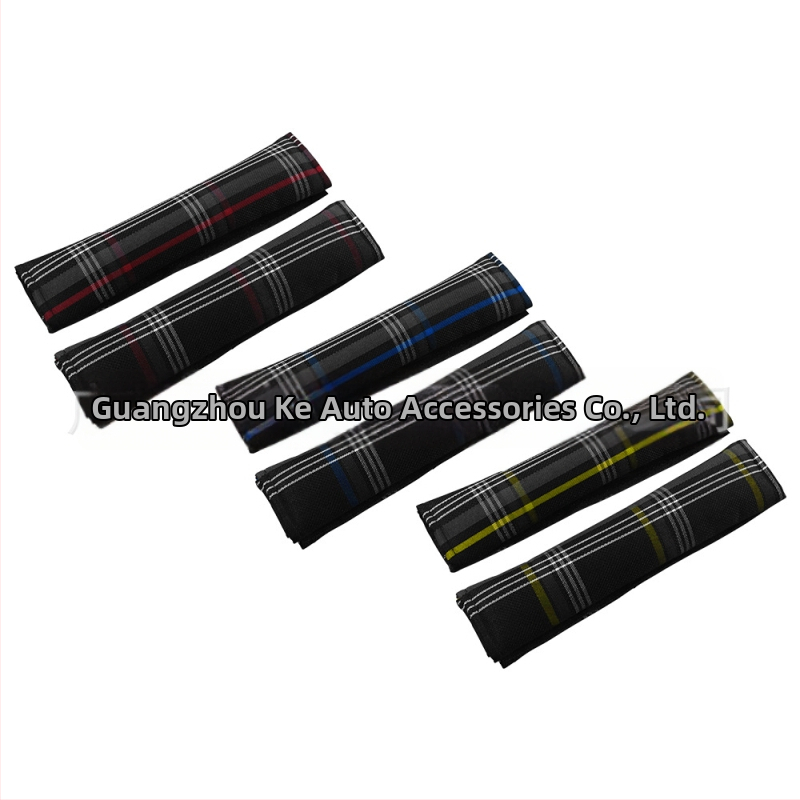 Keling polyesterový kryt na bezpečnostný pás v automobile – ramenná vankúš s károvaným vzorom, univerzálne uchytenie, ochrana ramena, 1 pár