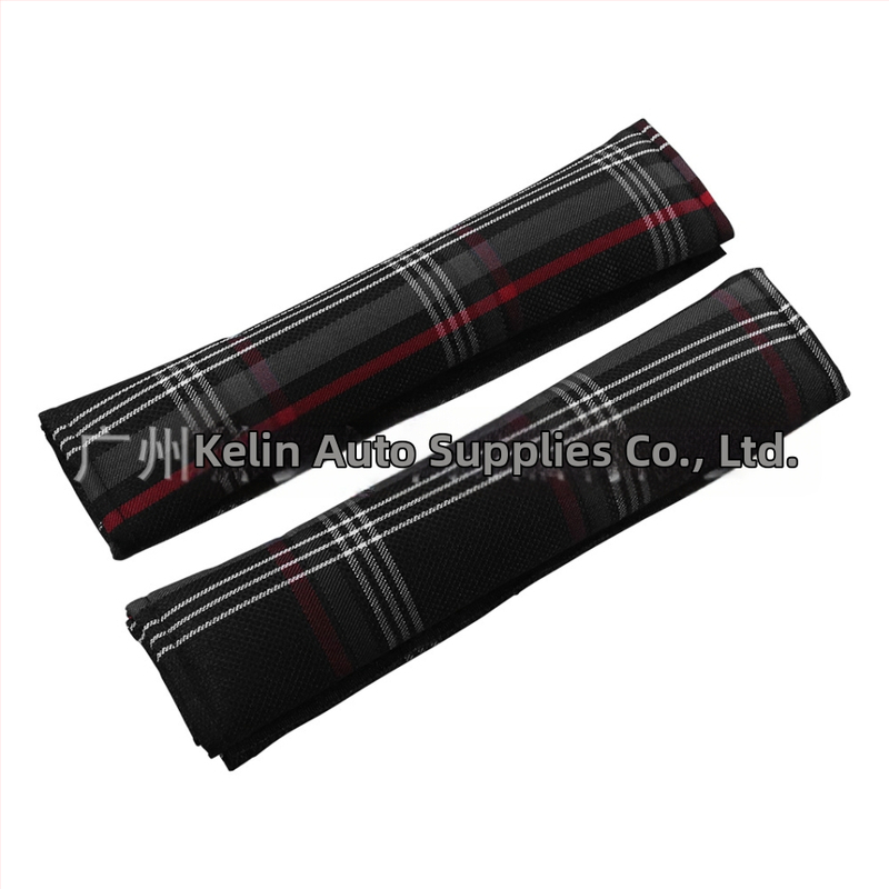 Keling polyesterový kryt na bezpečnostný pás v automobile – ramenná vankúš s károvaným vzorom, univerzálne uchytenie, ochrana ramena, 1 pár