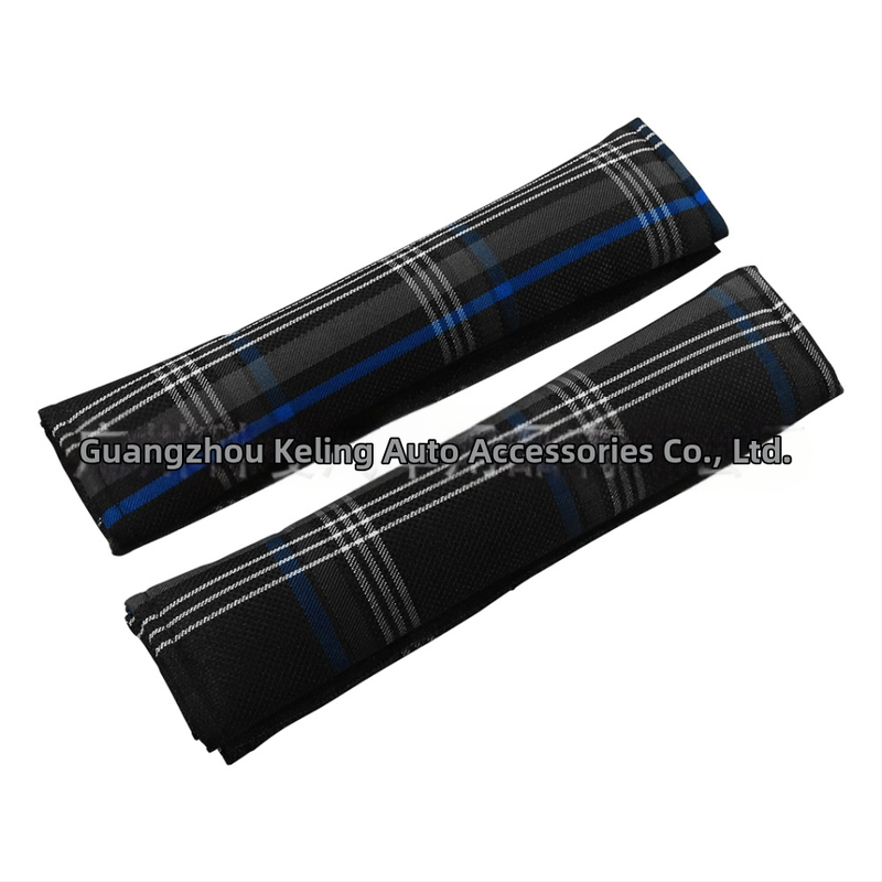 Keling polyesterový kryt na bezpečnostný pás v automobile – ramenná vankúš s károvaným vzorom, univerzálne uchytenie, ochrana ramena, 1 pár