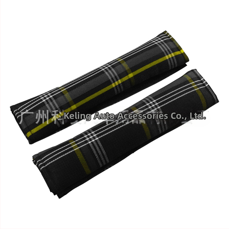 Keling polyesterový kryt na bezpečnostný pás v automobile – ramenná vankúš s károvaným vzorom, univerzálne uchytenie, ochrana ramena, 1 pár