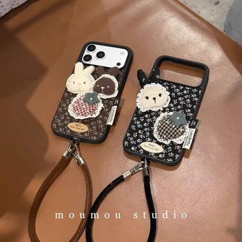 IPhone vāciņš ar retro ziedu 3D trušu ķēdi, silikons, matēta virsma, aizsardzība pret kritieniem