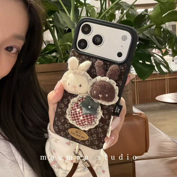 IPhone vāciņš ar retro ziedu 3D trušu ķēdi, silikons, matēta virsma, aizsardzība pret kritieniem