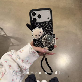 IPhone vāciņš ar retro ziedu 3D trušu ķēdi, silikons, matēta virsma, aizsardzība pret kritieniem