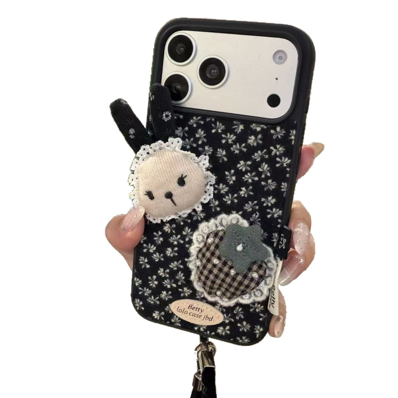 IPhone vāciņš ar retro ziedu 3D trušu ķēdi, silikons, matēta virsma, aizsardzība pret kritieniem