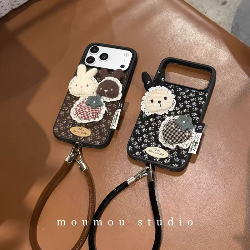 IPhone vāciņš ar retro ziedu 3D trušu ķēdi, silikons, matēta virsma, aizsardzība pret kritieniem