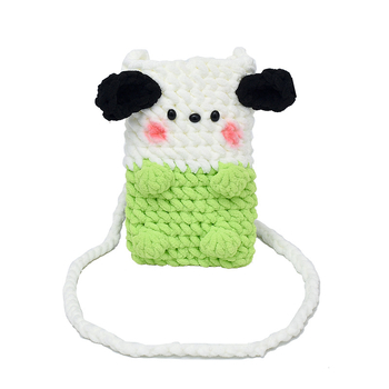 Ručne pletená vlněná crossbody taška v kórejskom štýle, s vreckom na telefón, vertikálny štvorcový tvar, polyesterová podšívka, zimná 2025