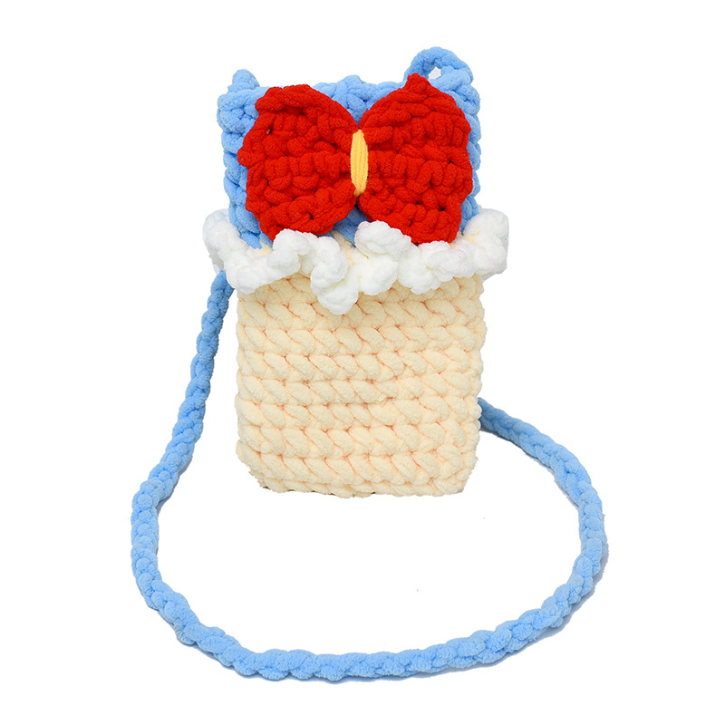 Ručne pletená vlněná crossbody taška v kórejskom štýle, s vreckom na telefón, vertikálny štvorcový tvar, polyesterová podšívka, zimná 2025