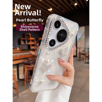 Chaohsi Huawei Pura70Pro/Pura80 kryt na telefón – motýľ s rhinestones a perlami, matný silikón, mrazený povrch, proti pádu