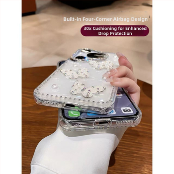 Chaohsi Huawei Pura70Pro/Pura80 kryt na telefón – motýľ s rhinestones a perlami, matný silikón, mrazený povrch, proti pádu