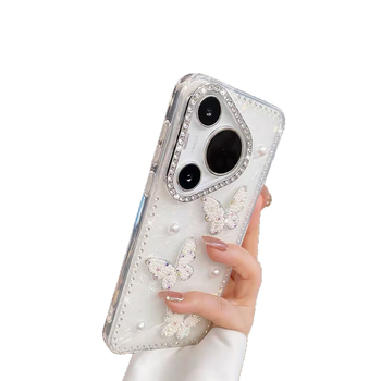 Chaohsi Huawei Pura70Pro/Pura80 kryt na telefón – motýľ s rhinestones a perlami, matný silikón, mrazený povrch, proti pádu