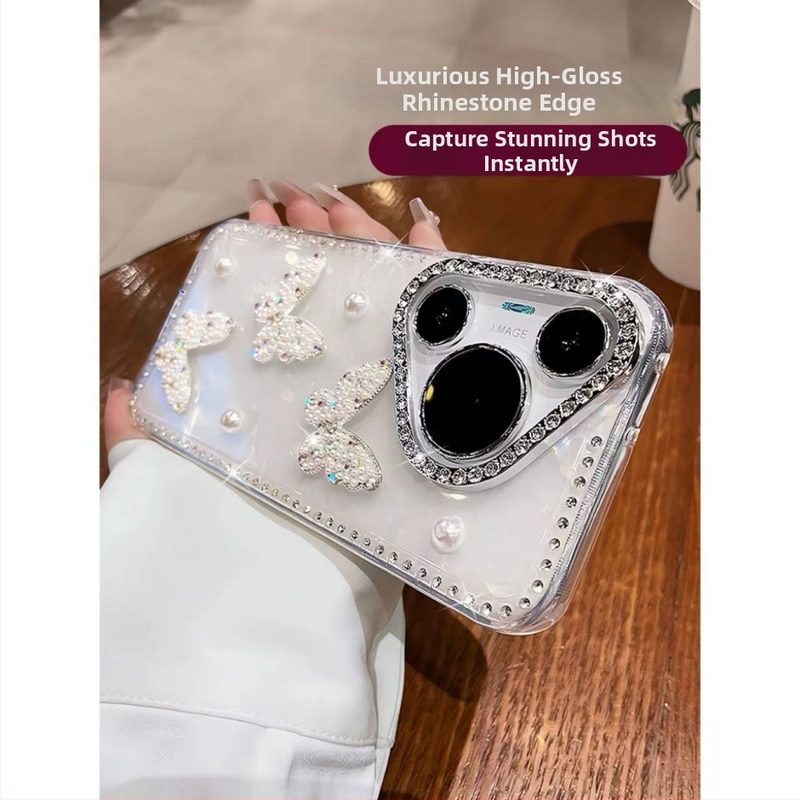 Chaohsi Huawei Pura70Pro/Pura80 kryt na telefón – motýľ s rhinestones a perlami, matný silikón, mrazený povrch, proti pádu