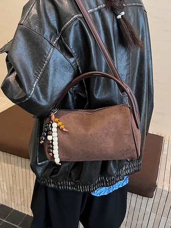 Boston női táska - hengeres forma, cipzáras zárás, PU+deerskin velvet anyag, belső telefontartó zseb