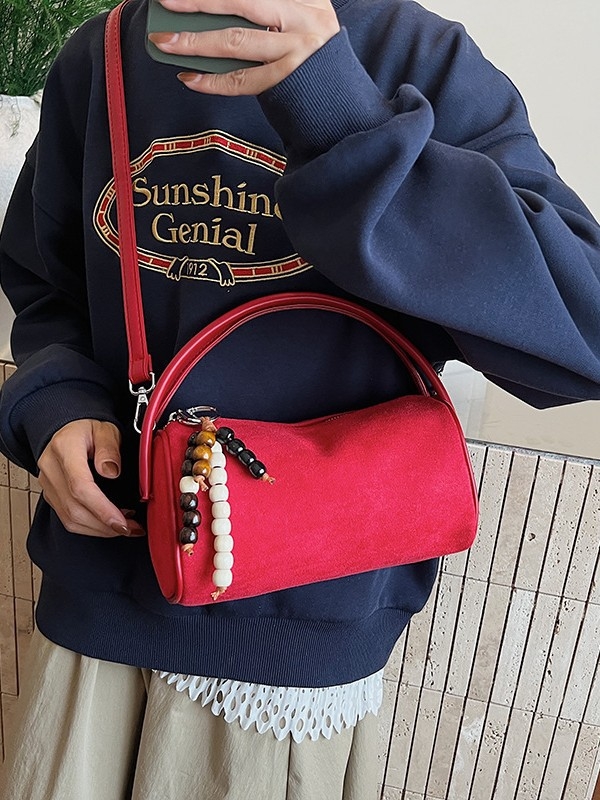 Boston női táska - hengeres forma, cipzáras zárás, PU+deerskin velvet anyag, belső telefontartó zseb