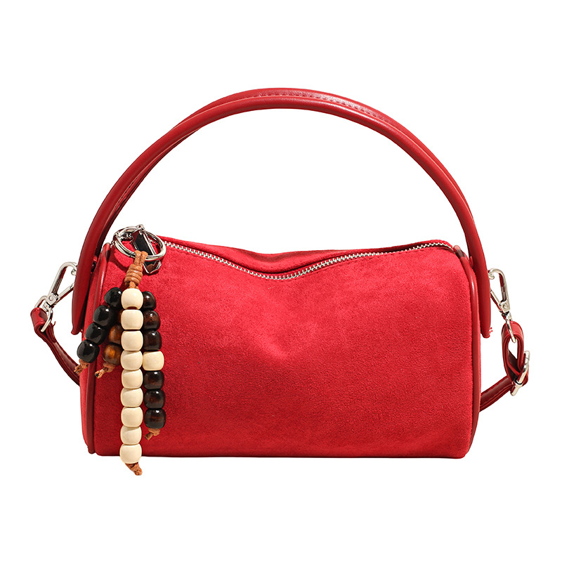 Boston női táska - hengeres forma, cipzáras zárás, PU+deerskin velvet anyag, belső telefontartó zseb