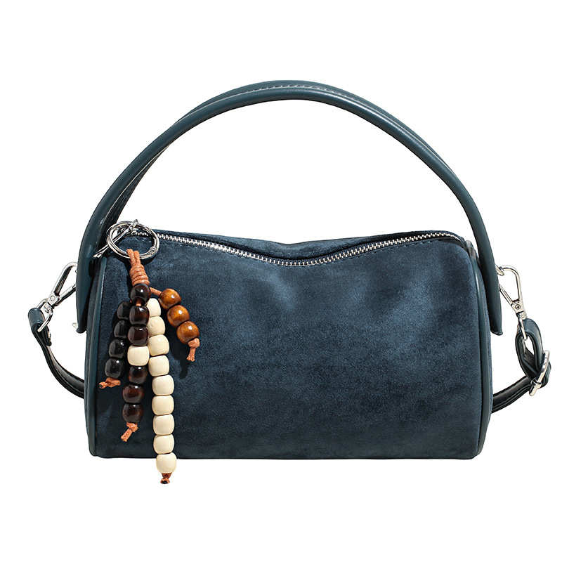 Boston női táska - hengeres forma, cipzáras zárás, PU+deerskin velvet anyag, belső telefontartó zseb