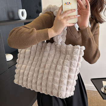 Geantă Falamo din pluș – Tote stil stradal, Capacitate mare, buzunar interior