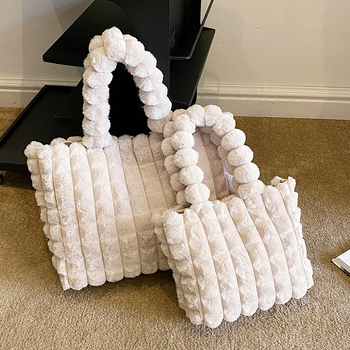 Geantă Falamo din pluș – Tote stil stradal, Capacitate mare, buzunar interior