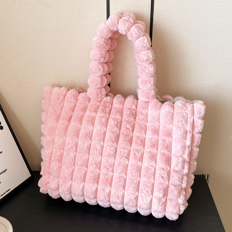 Geantă Falamo din pluș – Tote stil stradal, Capacitate mare, buzunar interior