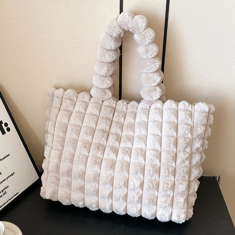 Geantă Falamo din pluș – Tote stil stradal, Capacitate mare, buzunar interior