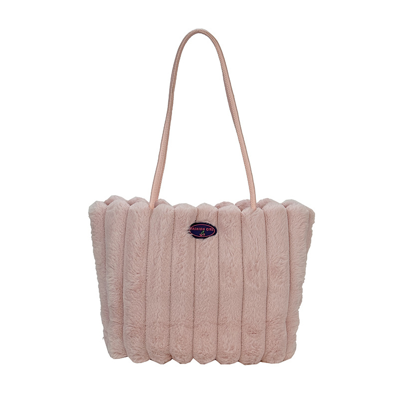 Geantă tote din pluș cu curea, stil urban minimalist, formă orizontală pătrată, închidere magnetică, buzunar interior cu fermoar laminat