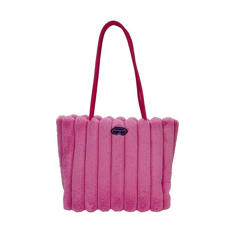 Geantă tote din pluș cu curea, stil urban minimalist, formă orizontală pătrată, închidere magnetică, buzunar interior cu fermoar laminat