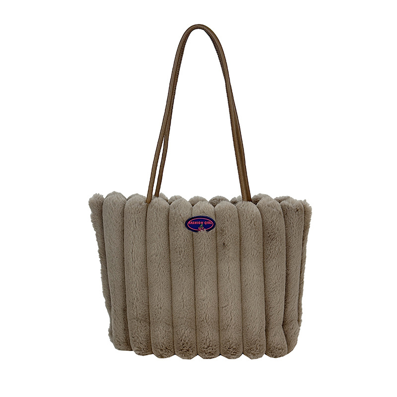 Geantă tote din pluș cu curea, stil urban minimalist, formă orizontală pătrată, închidere magnetică, buzunar interior cu fermoar laminat