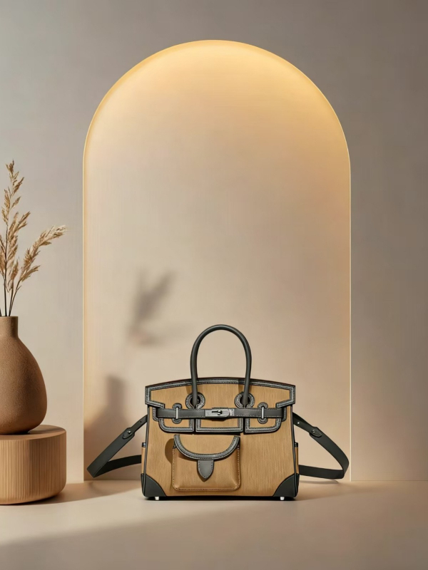 Carrooco Geantă de damă din piele și țesătură pentru umăr – Capacitate mare, Formă orizontală pătrată, Închidere cu lacăt