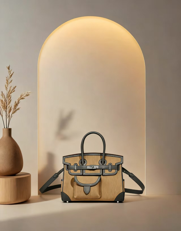 Carrooco Geantă de damă din piele și țesătură pentru umăr – Capacitate mare, Formă orizontală pătrată, Închidere cu lacăt