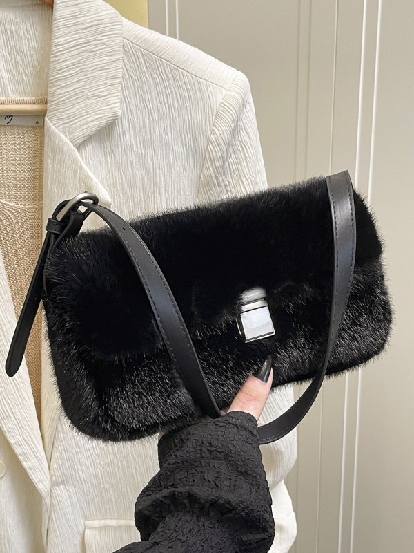 Plišna bucket torba (gradski stil, magnetsko zatvaranje, džep za telefon)