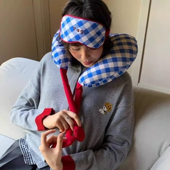 Perne de gât în formă de U, umplută cu memory foam, set cu mască de ochi pentru călătorii – ușoară, portabilă pentru adulți