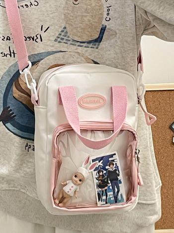 Prozirna, slatka 2D‑inspirirana torbica, crossbody torba s džepom za telefon, kompaktna kvadratna torba od najlona.