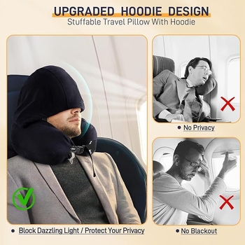 У-образна пътна възглавница за врата с качулка, преносима, пълнеж полиестерни влакна
