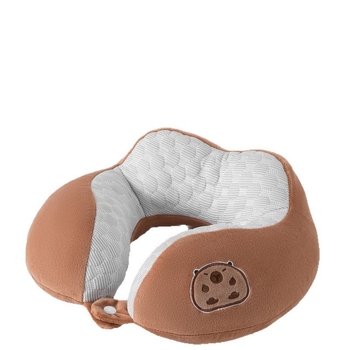 У-образна възглавничка за врата за офис и пътуване — пълнеж ПП памук, мек спандекс плат, стил карикатура, преносима