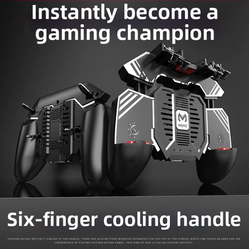 AK77 Herný ovládač s ergonickým dizajnom pre šesť prstov, chladenie studeným vzduchom a power bank, káblový PS/2 joystick so spätnou väzbou sily, ABS + kov, kompatibilný s iOS a Android zariadeniami