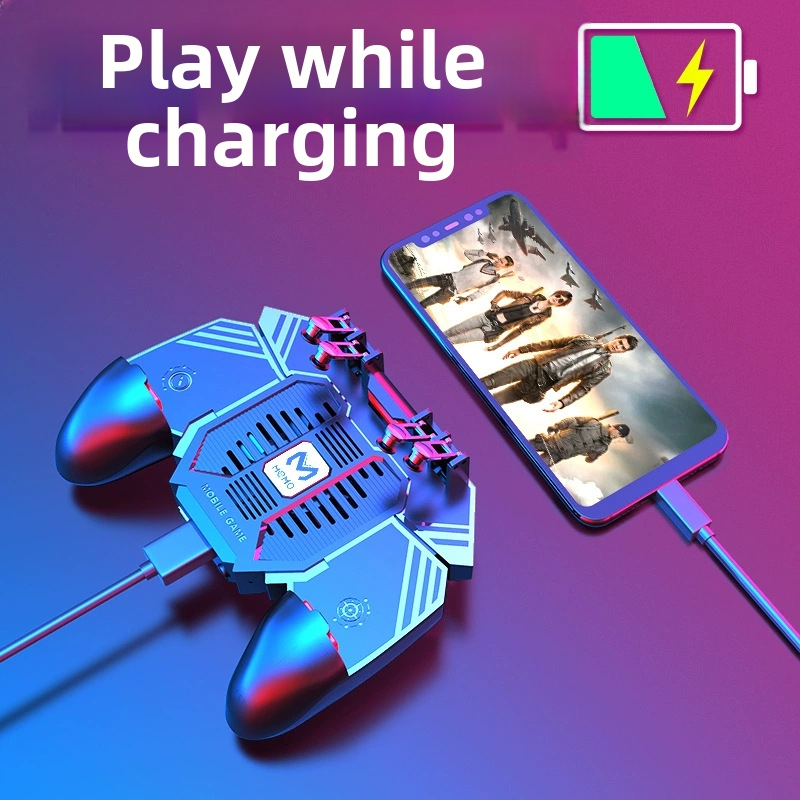 AK77 Herný ovládač s ergonickým dizajnom pre šesť prstov, chladenie studeným vzduchom a power bank, káblový PS/2 joystick so spätnou väzbou sily, ABS + kov, kompatibilný s iOS a Android zariadeniami