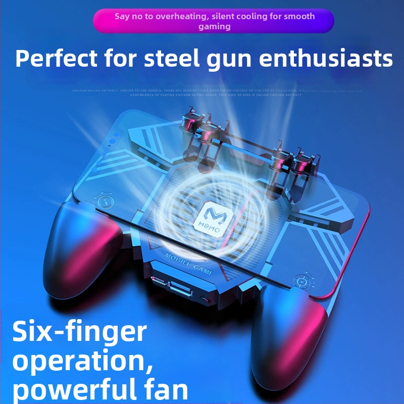 AK77 Herný ovládač s ergonickým dizajnom pre šesť prstov, chladenie studeným vzduchom a power bank, káblový PS/2 joystick so spätnou väzbou sily, ABS + kov, kompatibilný s iOS a Android zariadeniami