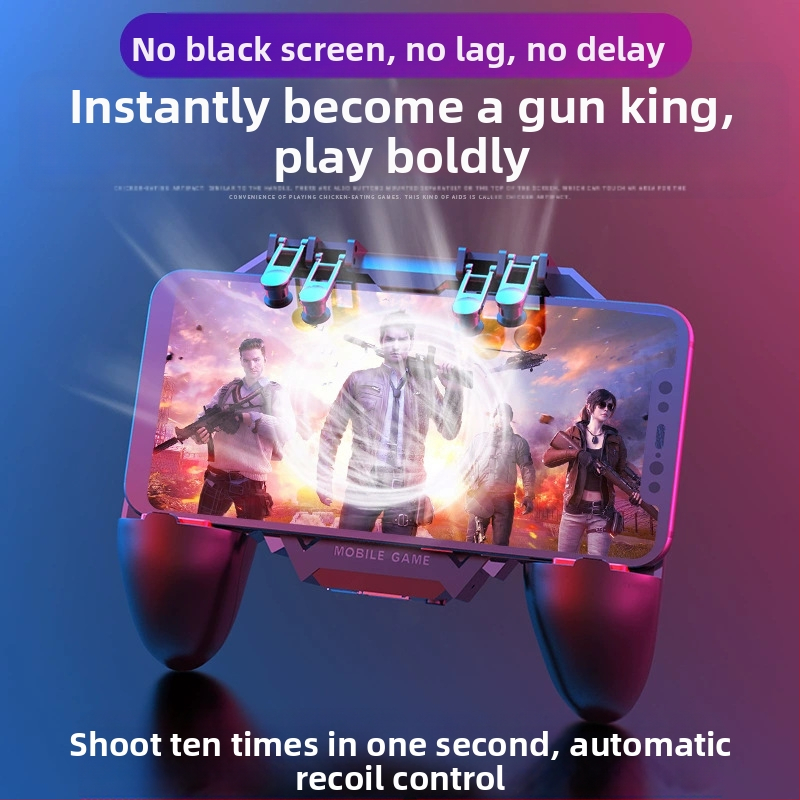 AK77 Herný ovládač s ergonickým dizajnom pre šesť prstov, chladenie studeným vzduchom a power bank, káblový PS/2 joystick so spätnou väzbou sily, ABS + kov, kompatibilný s iOS a Android zariadeniami