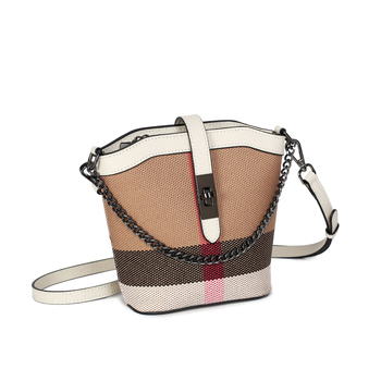 PASTE női pamut–lenből készült vödör alakú táska, cipzáras zárás, poliészter bélés, egy vállpánt