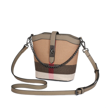 PASTE női pamut–lenből készült vödör alakú táska, cipzáras zárás, poliészter bélés, egy vállpánt