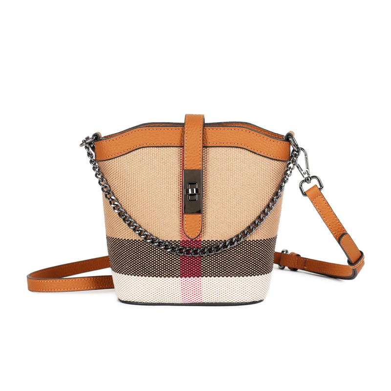 PASTE női pamut–lenből készült vödör alakú táska, cipzáras zárás, poliészter bélés, egy vállpánt