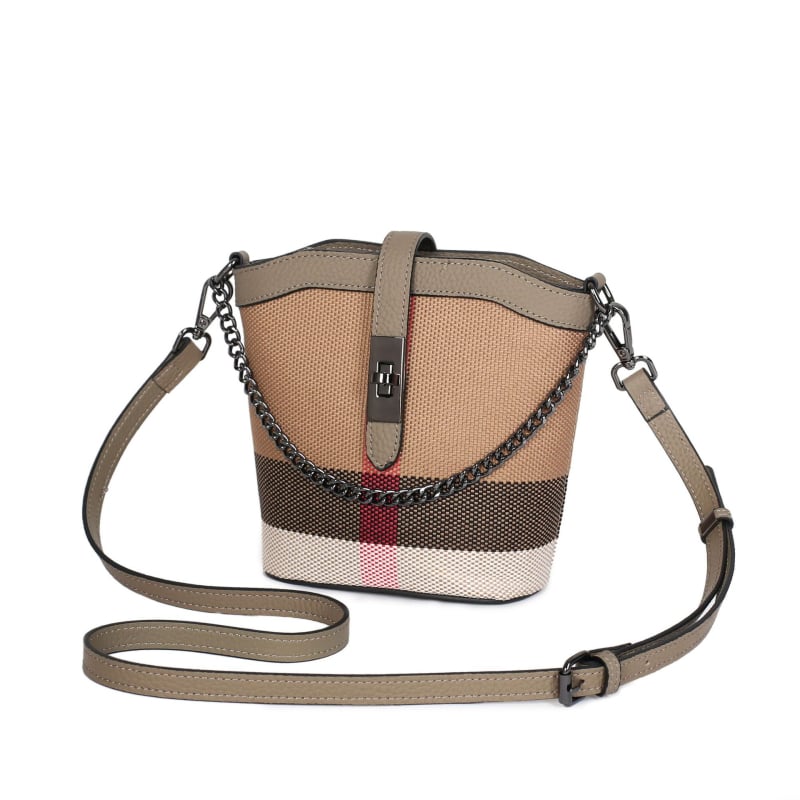 PASTE női pamut–lenből készült vödör alakú táska, cipzáras zárás, poliészter bélés, egy vállpánt