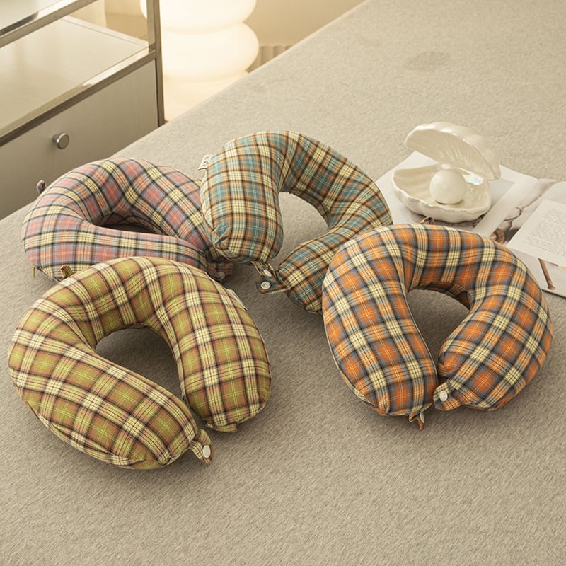 У-образна възглавница за шия с пълнеж от елда, калъф от памучен плат, съдържание на пълнежа 95%, стил: модерен минимализъм, за възрастни.