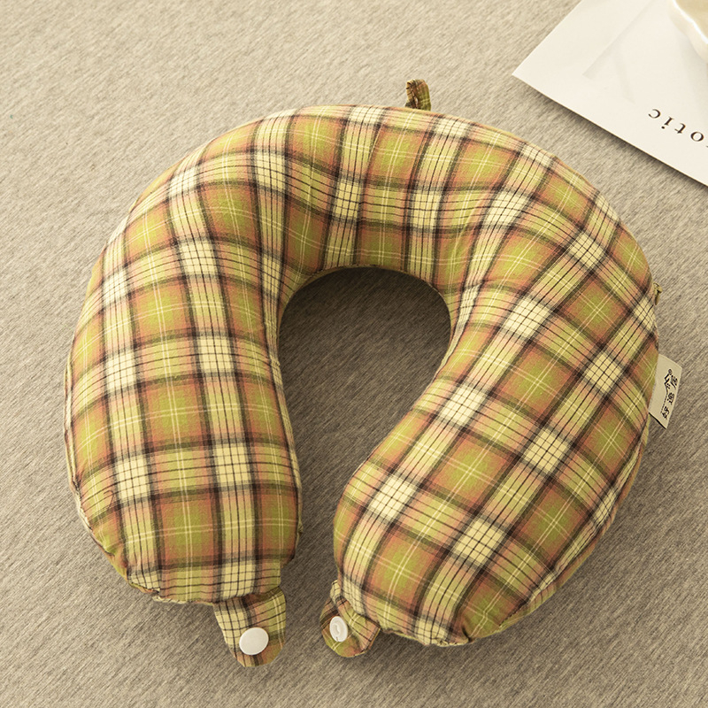 У-образна възглавница за шия с пълнеж от елда, калъф от памучен плат, съдържание на пълнежа 95%, стил: модерен минимализъм, за възрастни.