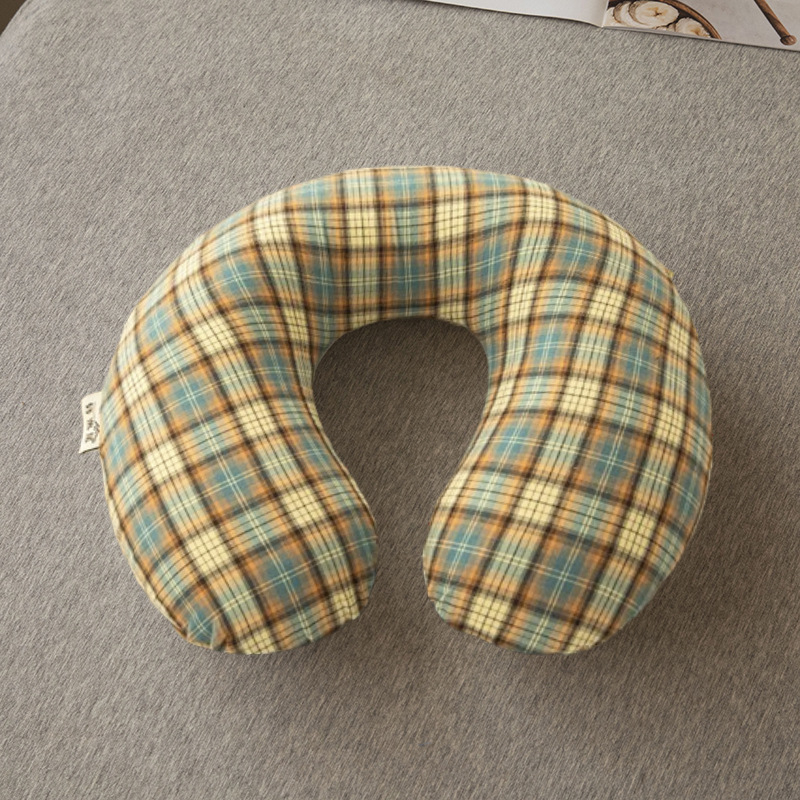 У-образна възглавница за шия с пълнеж от елда, калъф от памучен плат, съдържание на пълнежа 95%, стил: модерен минимализъм, за възрастни.